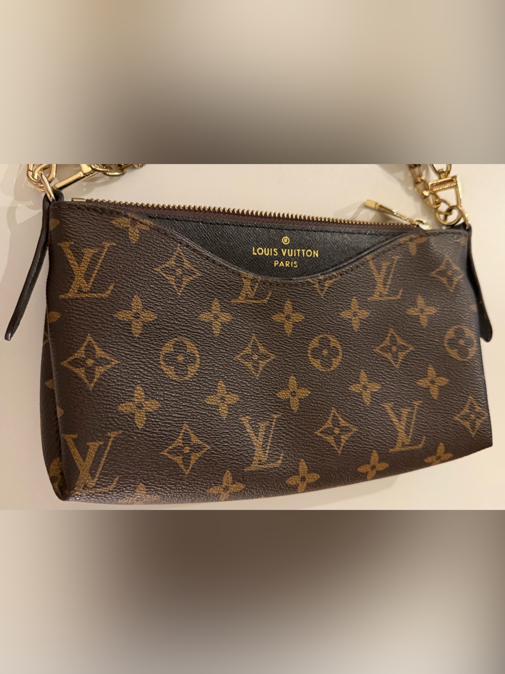 Brown Monogram Canvas Wristlet with Gold Accents - Picture 3 of 6